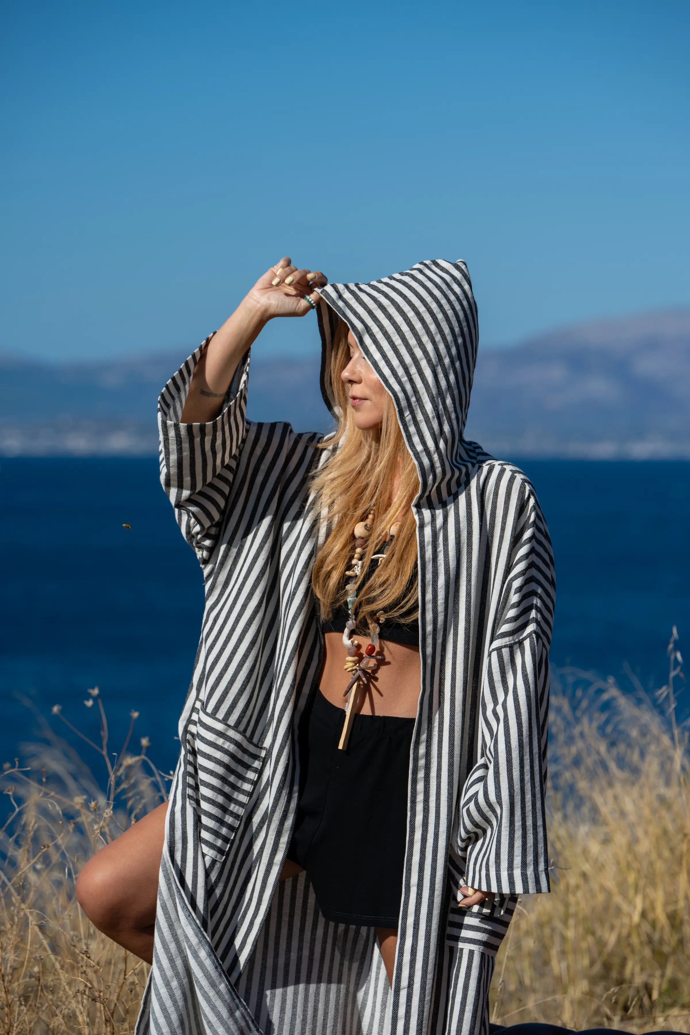 Uzun Kimono .15. Siyah & Beyaz Çizgili