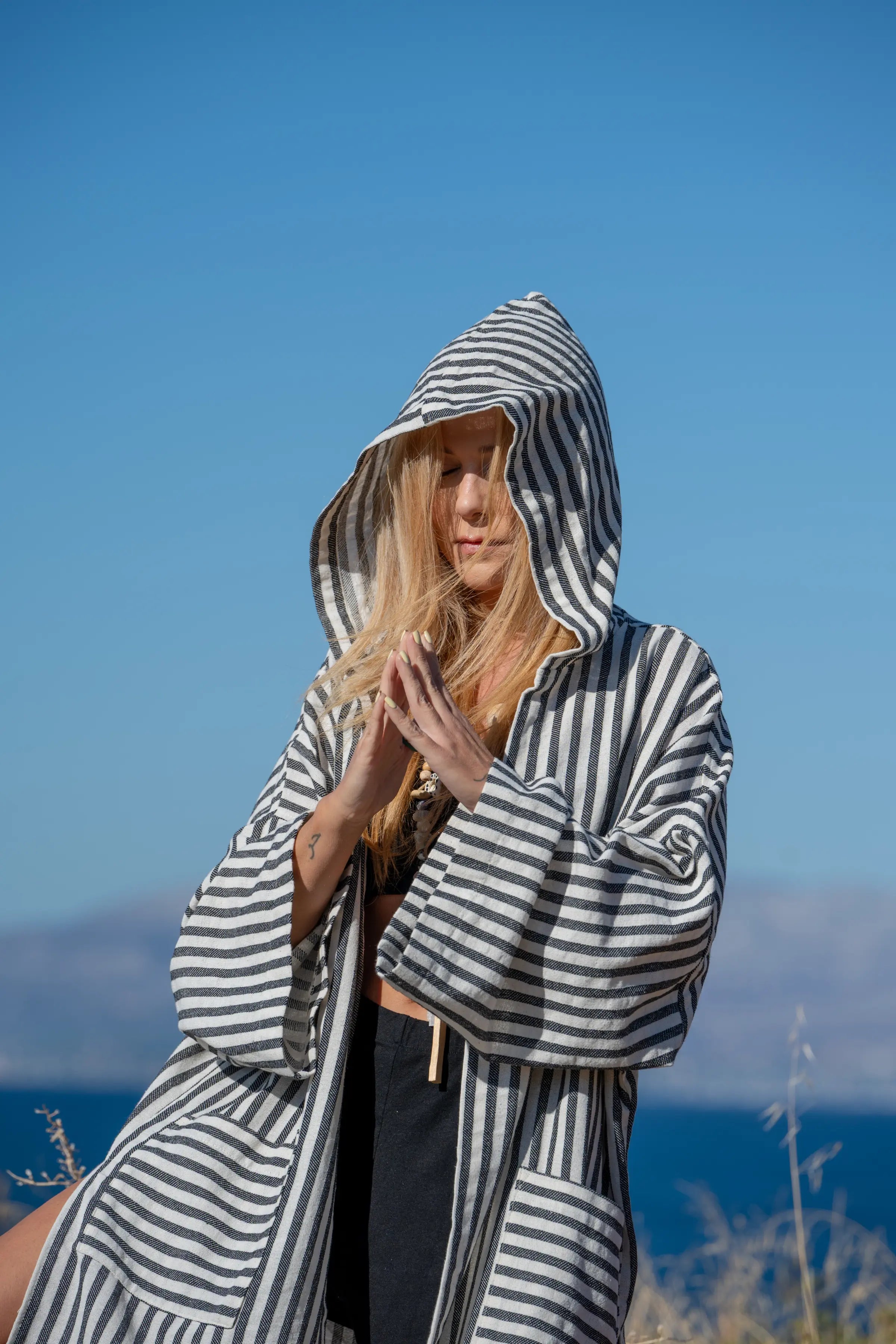 Uzun Kimono .15. Siyah & Beyaz Çizgili