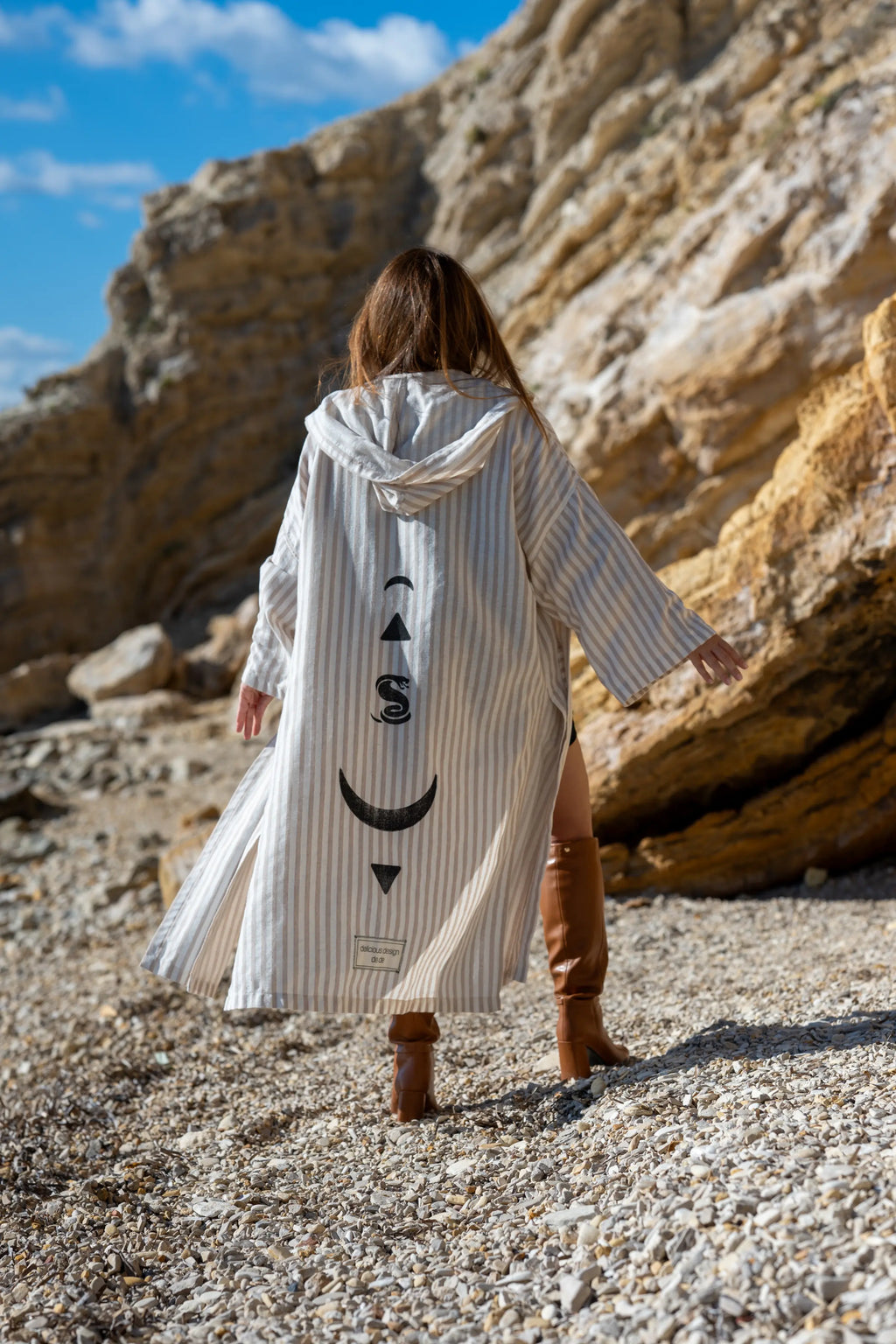 Uzun Kimono .16. Bej & Beyaz Çizgili