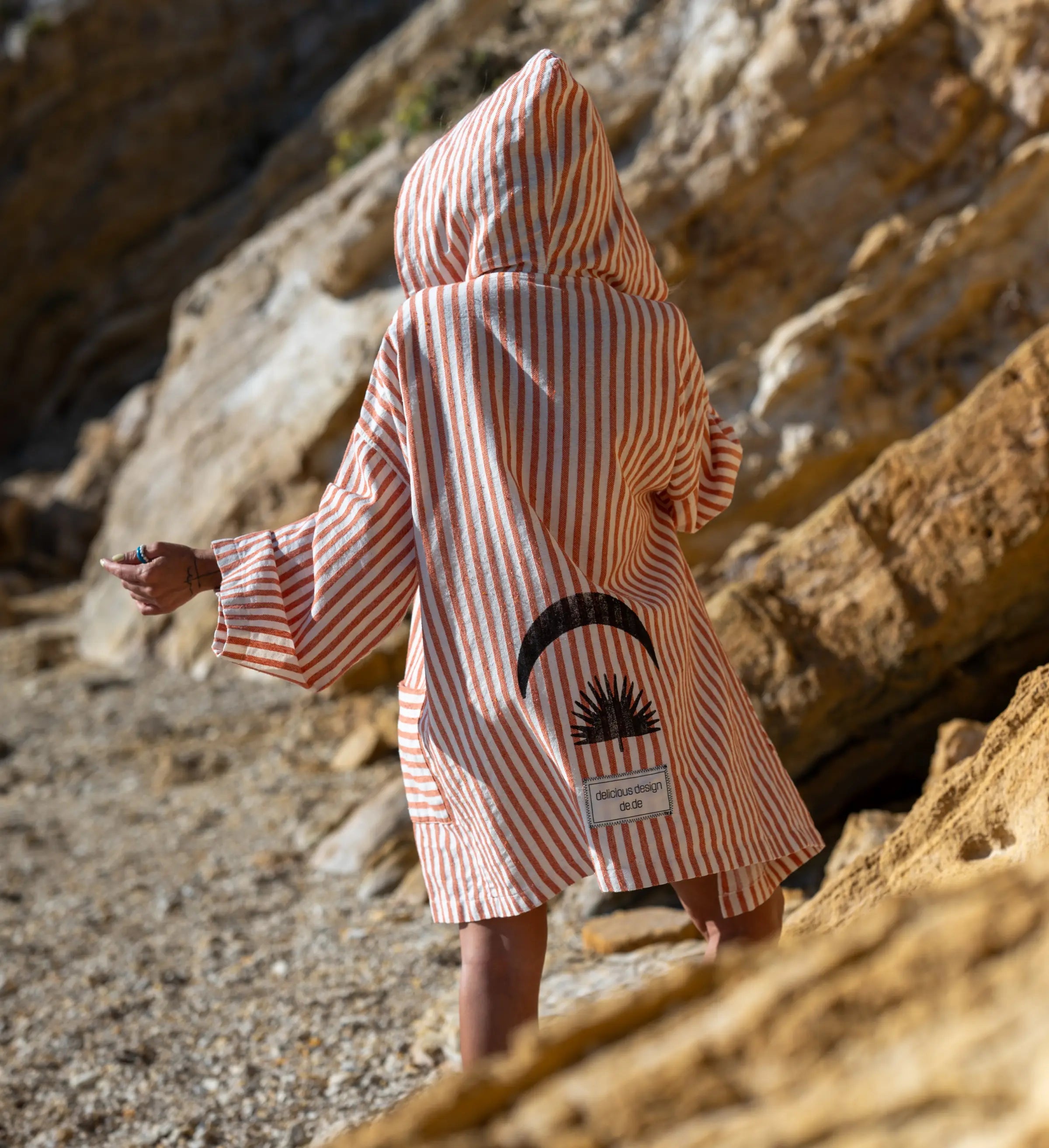 Kısa Kimono .18. Turuncu & Beyaz Çizgili