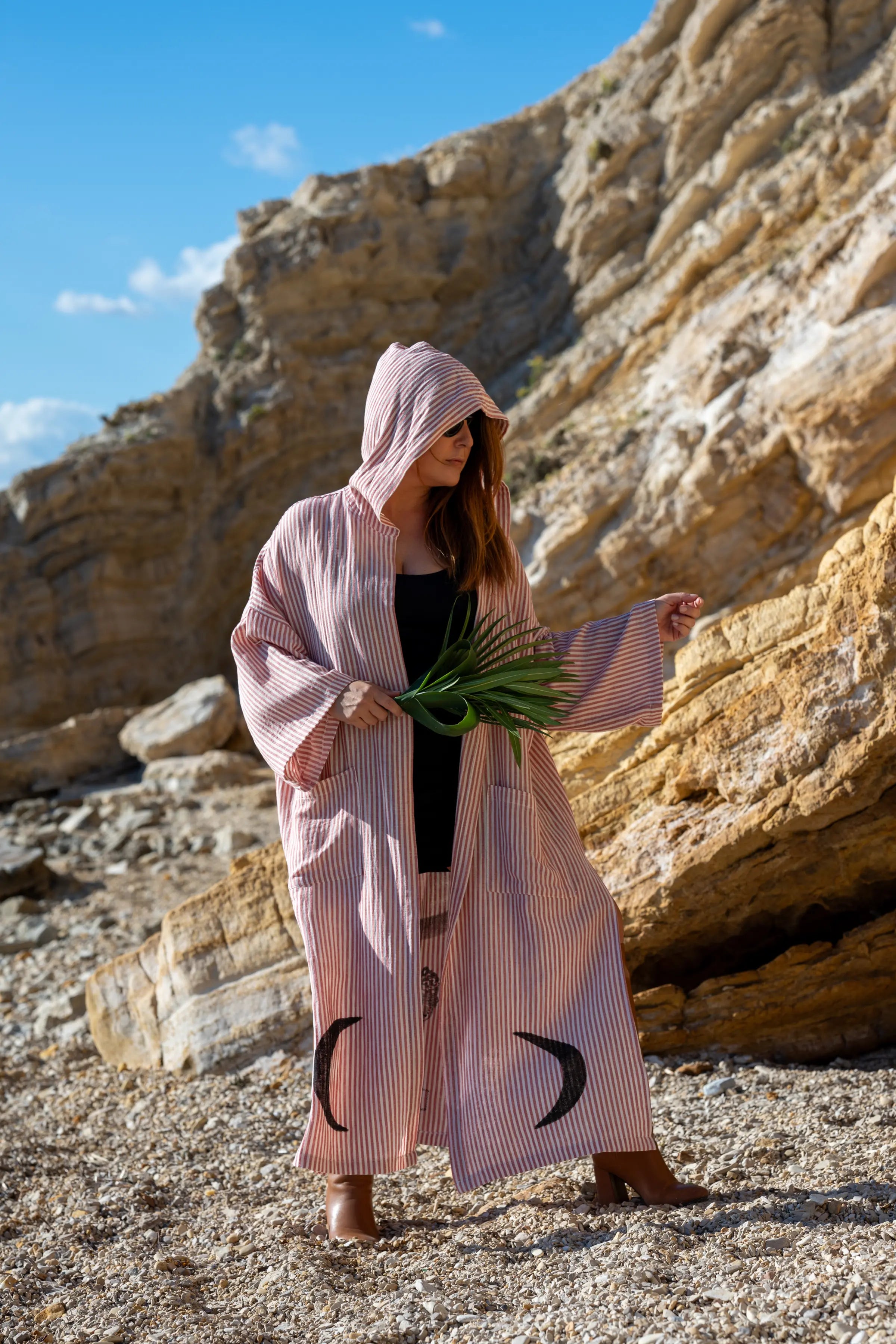 Super Light Uzun Kimono .4. Kırmızı & Kırık Beyaz Kalın Çizgili