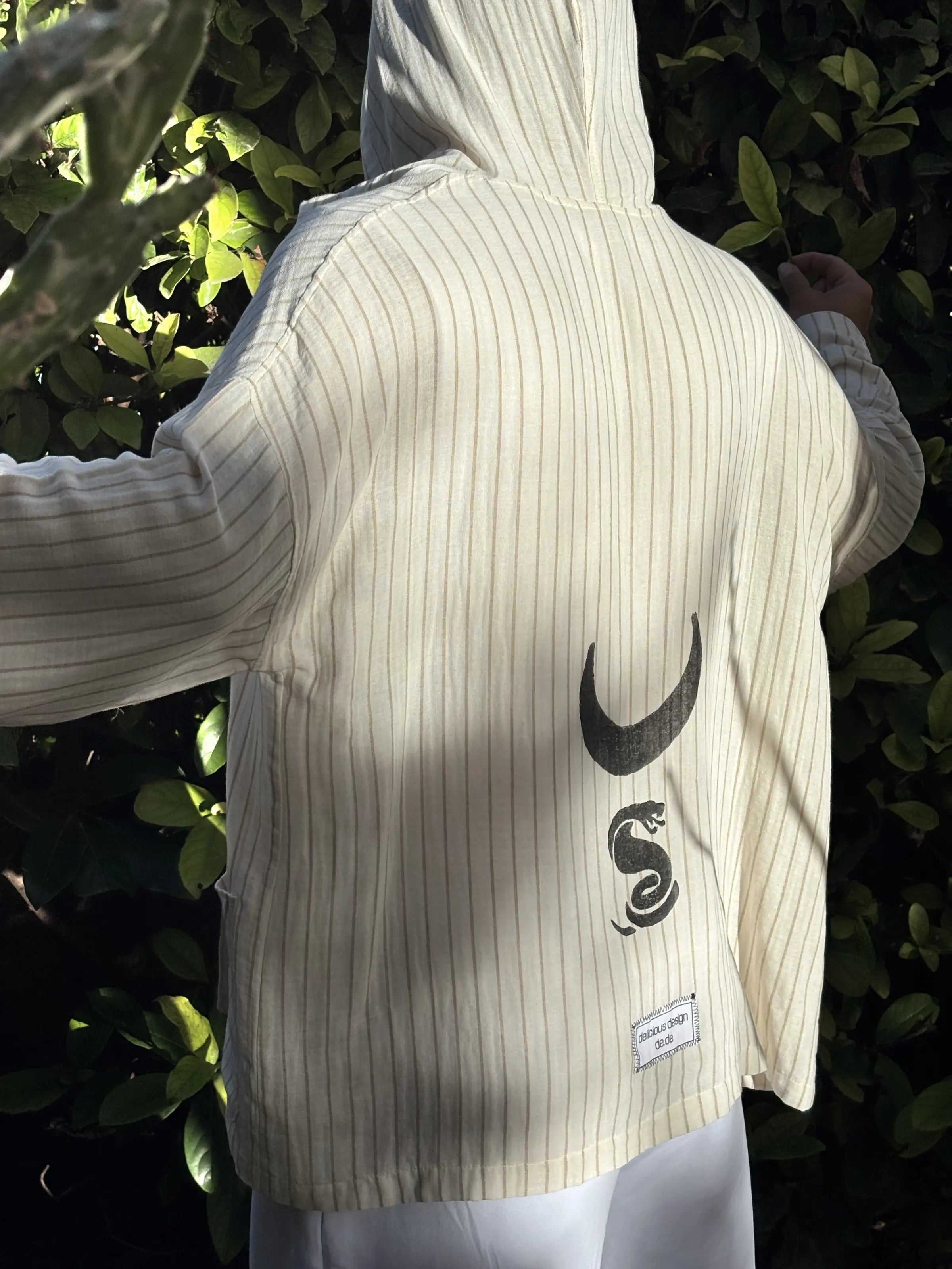 Super Light Kısa Kimono .7. Bej & Kırık Beyaz İnce Çizgili