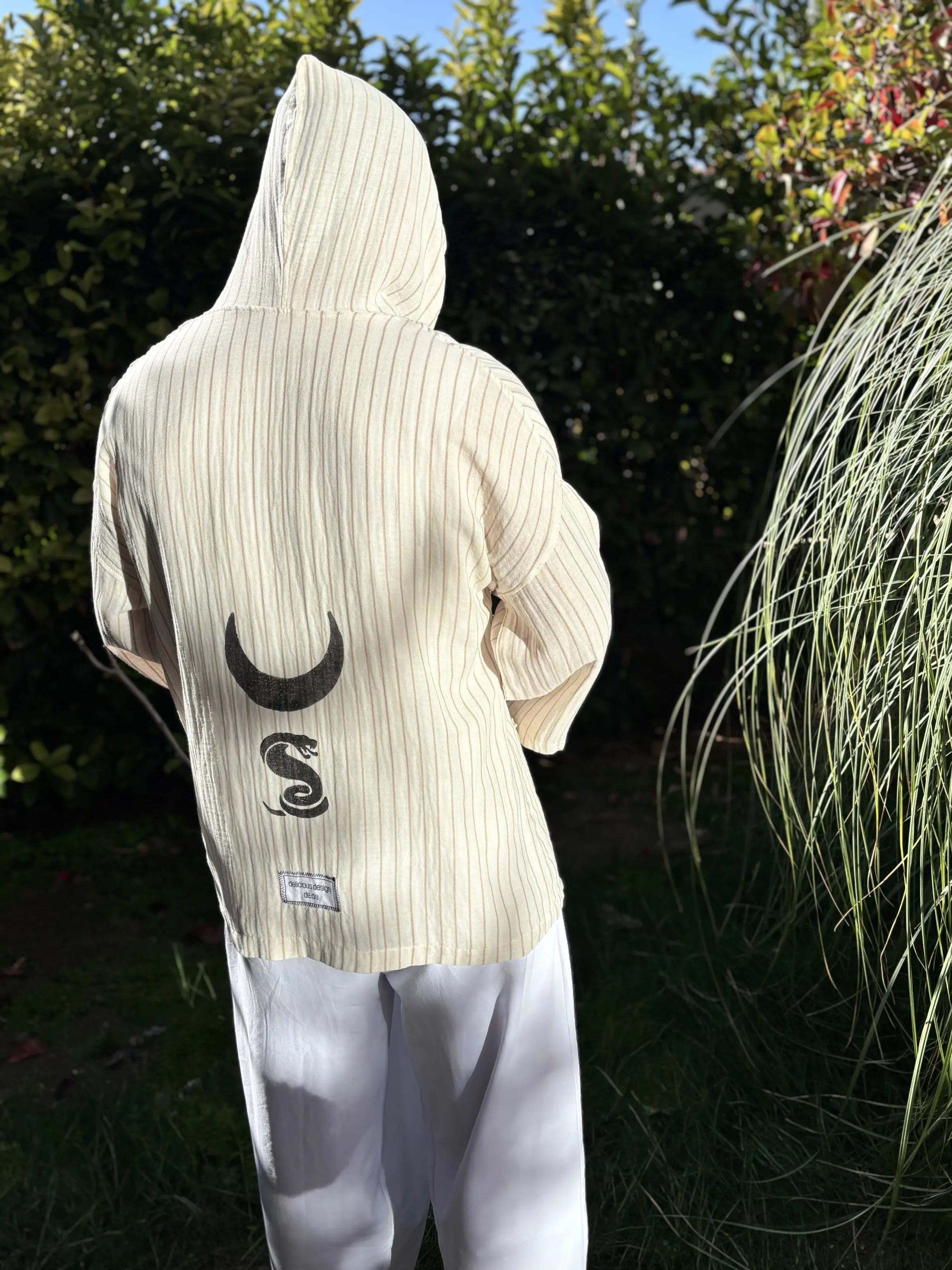 Super Light Kısa Kimono .7. Bej & Kırık Beyaz İnce Çizgili