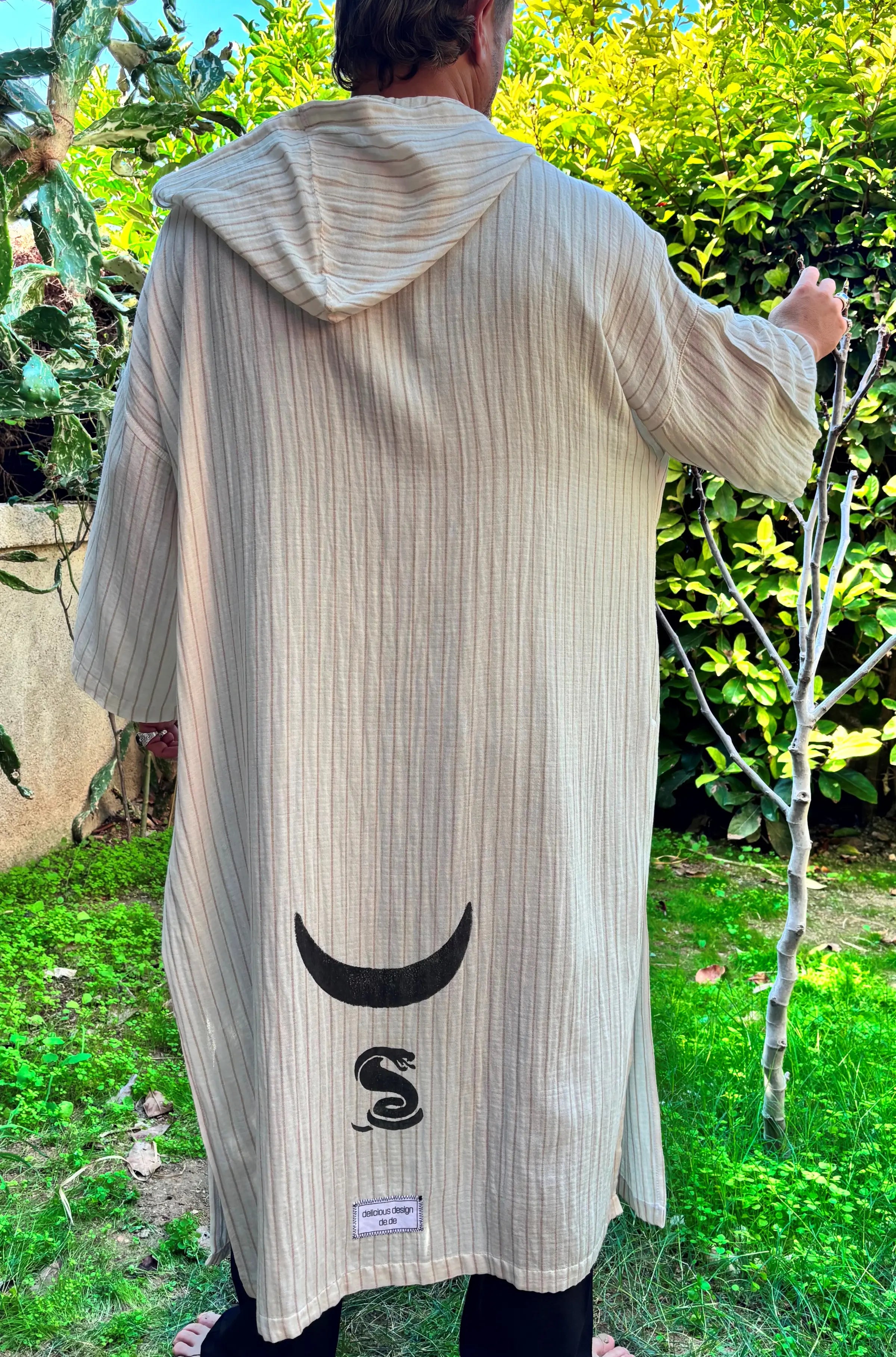 Super Light Uzun Kimono .3. Bej & Kırık İnce Beyaz Çizgili