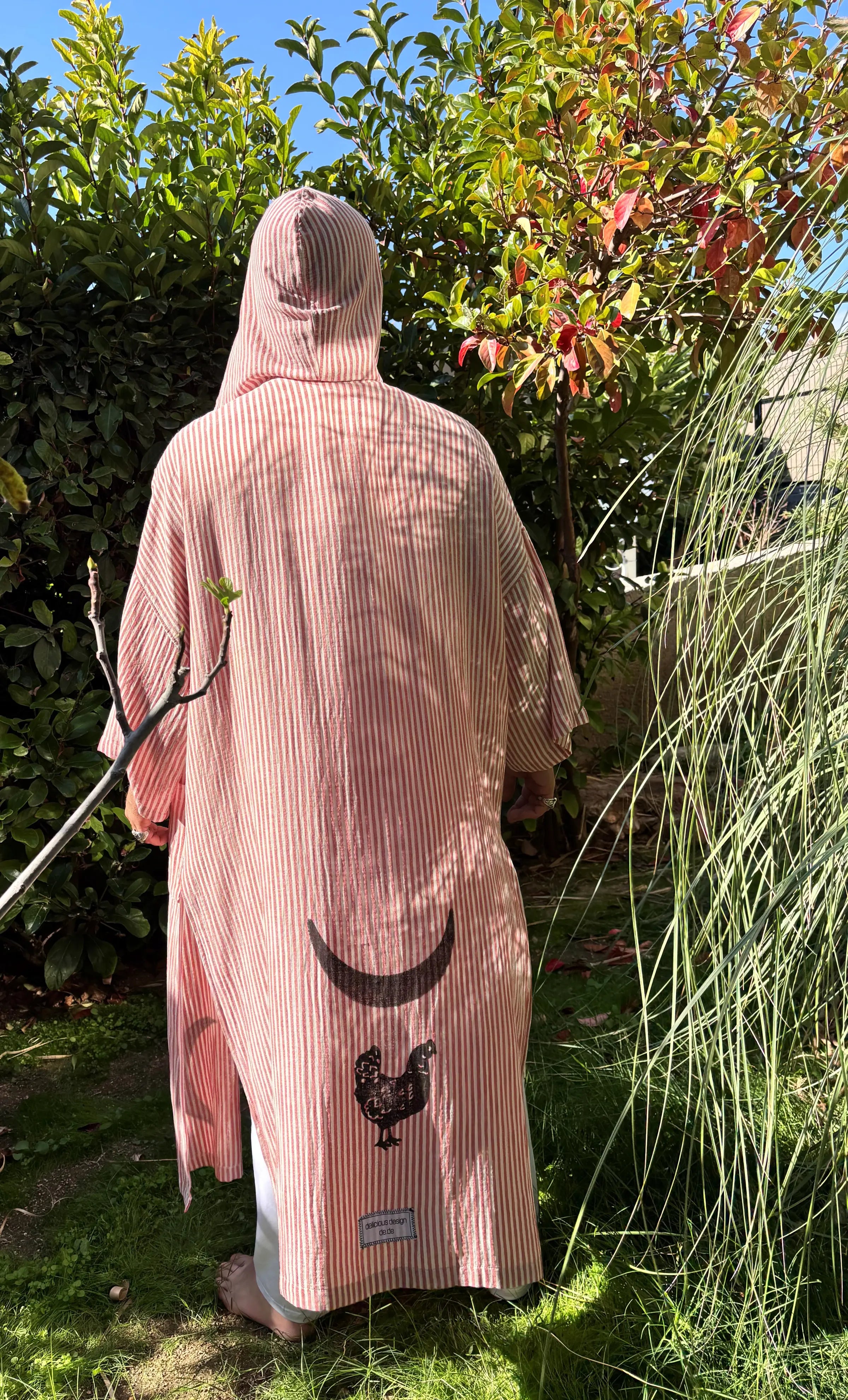 Super Light Uzun Kimono .4. Kırmızı & Kırık Beyaz Kalın Çizgili