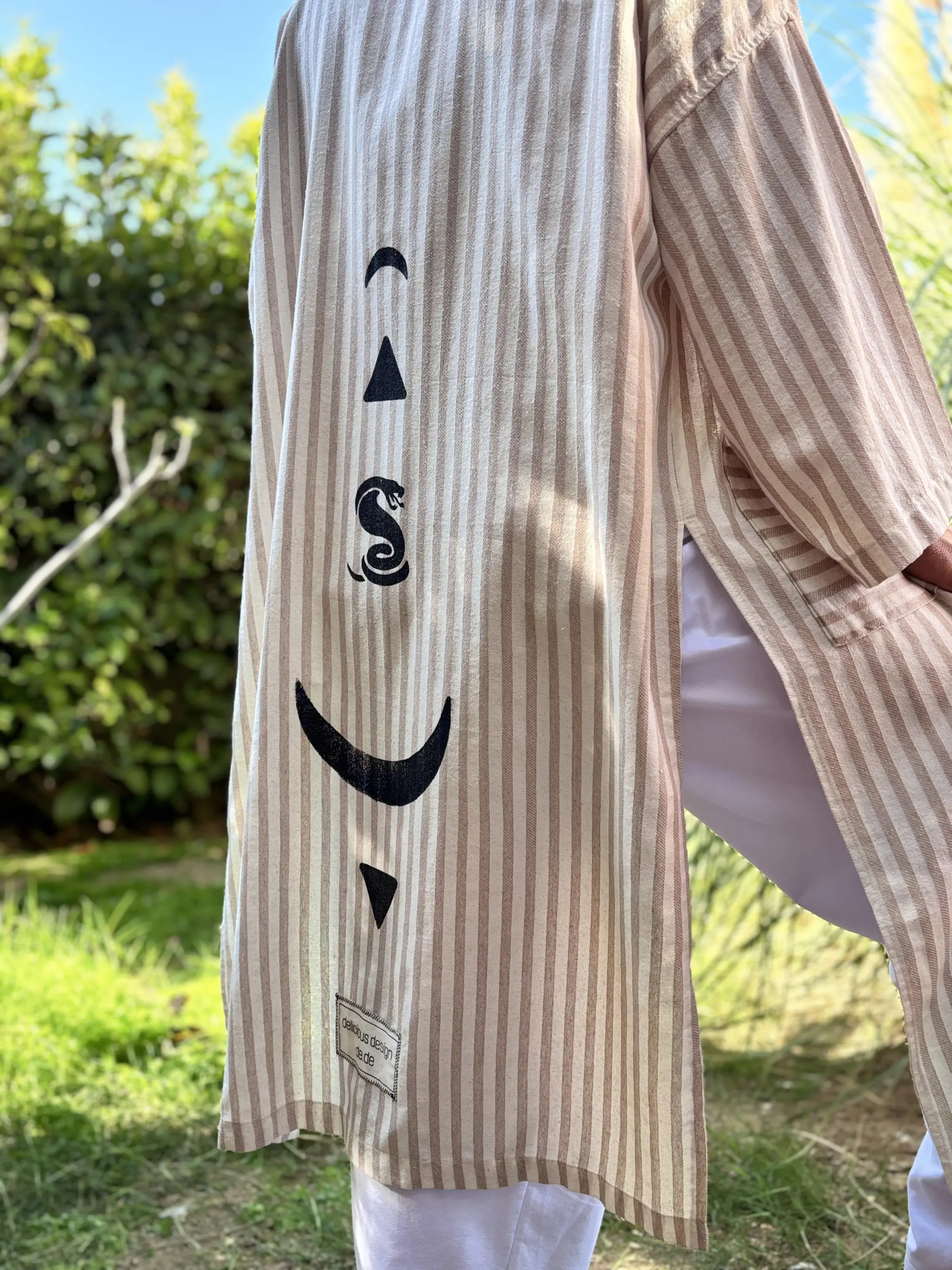 Uzun Kimono .16. Bej & Beyaz Çizgili