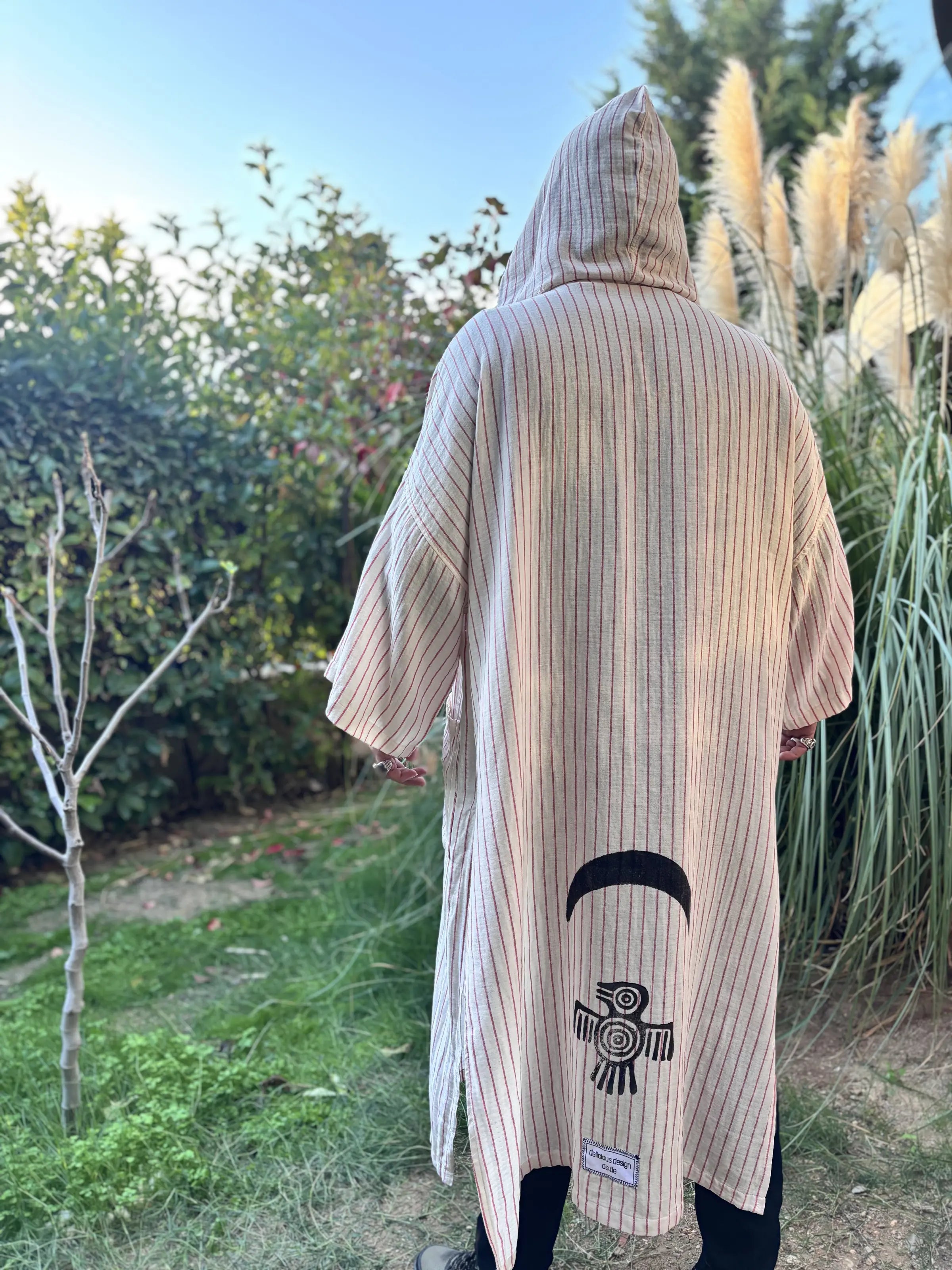 Super Light Uzun Kimono .5. Kırmızı & Kırık Beyaz İnce Çizgili