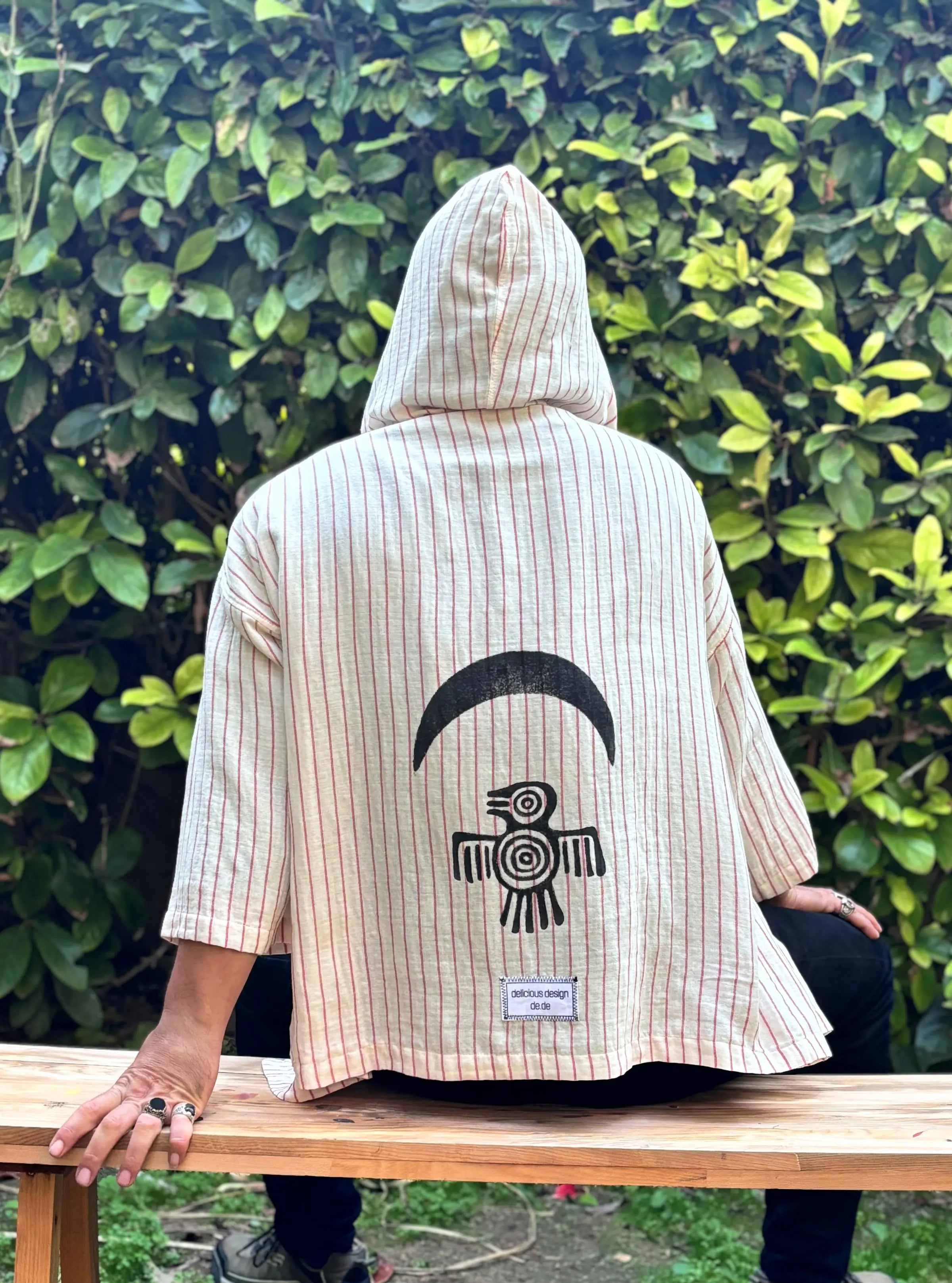 Super Light Kısa Kimono .5. Kırmızı & Kırık Beyaz İnce Çizgili