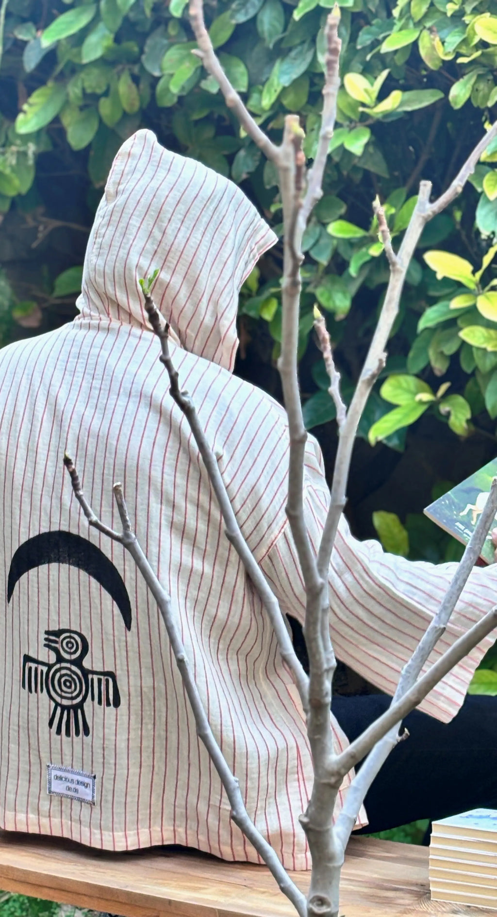 Super Light Kısa Kimono .5. Kırmızı & Kırık Beyaz İnce Çizgili